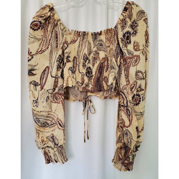 Studio F Puff Sleeve W/ Lace & Paisley Print Blouse Sz M Boho - Picture 2 of 4